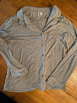Nordstrom Gray Pajama Top Sleep Shirt Button Down Long Sleeve Womens Size S - Image 1 of 4