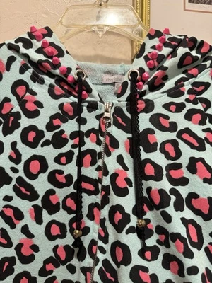 Abbey Dawn Inspired Blue and Pink Hand Pink Studded cheetah leopard hoodie Y2K - Image 1 of 4
