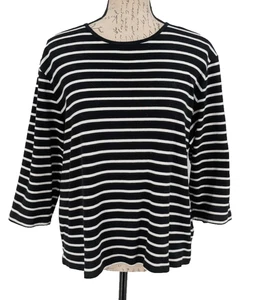 Lauren Ralph Lauren Plus Top Size 1X Black White Stripe Cotton Crop - Picture 1 of 10