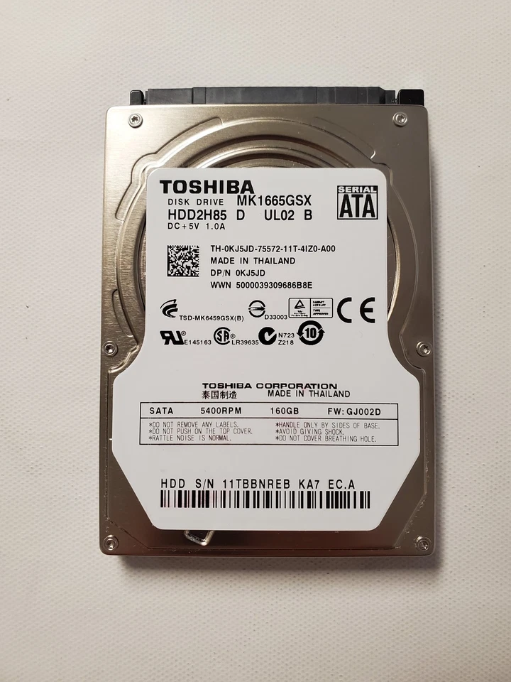 Dell KJ5JD (Toshiba MK1665GSX) 160 GB Internal Hard Disk Drive - Image 1 of 1