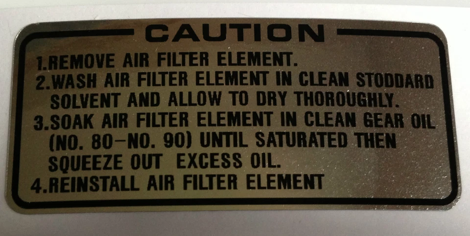 CALCOMANÍA ETIQUETA ADVERTENCIA FILTRO DE AIRE HONDA XL175  Foto 1 de 1