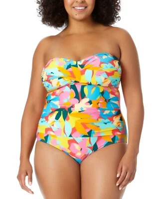 Anne Cole Plus Size Plumeria Twist-Front Strapless One-Piece Multi, 20W ESF18373 - Image 1 of 4