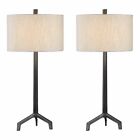 PAIR URBAN INDUSTRIAL TEXTURED CAST IRON TABLE LAMP RAW STEEL BURNISHED AGING 