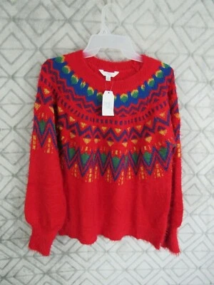 Nuevo Suéter Time and Tru Talla S Rojo Multicolor Pull Over Cuello Redondo Manga Larga Foto 1 de 3