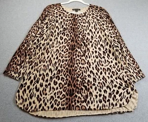 I.N.C Tunic Top Women 1X Plus Black Brown Leopard Print Long Sleeve Stretch Knit - Picture 1 of 10