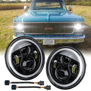 Pair 7" in LED Headlights Black Sealed Hi-Lo Beam for GMC C15 C25 C35 1975-1978 - Picture 1 of 12