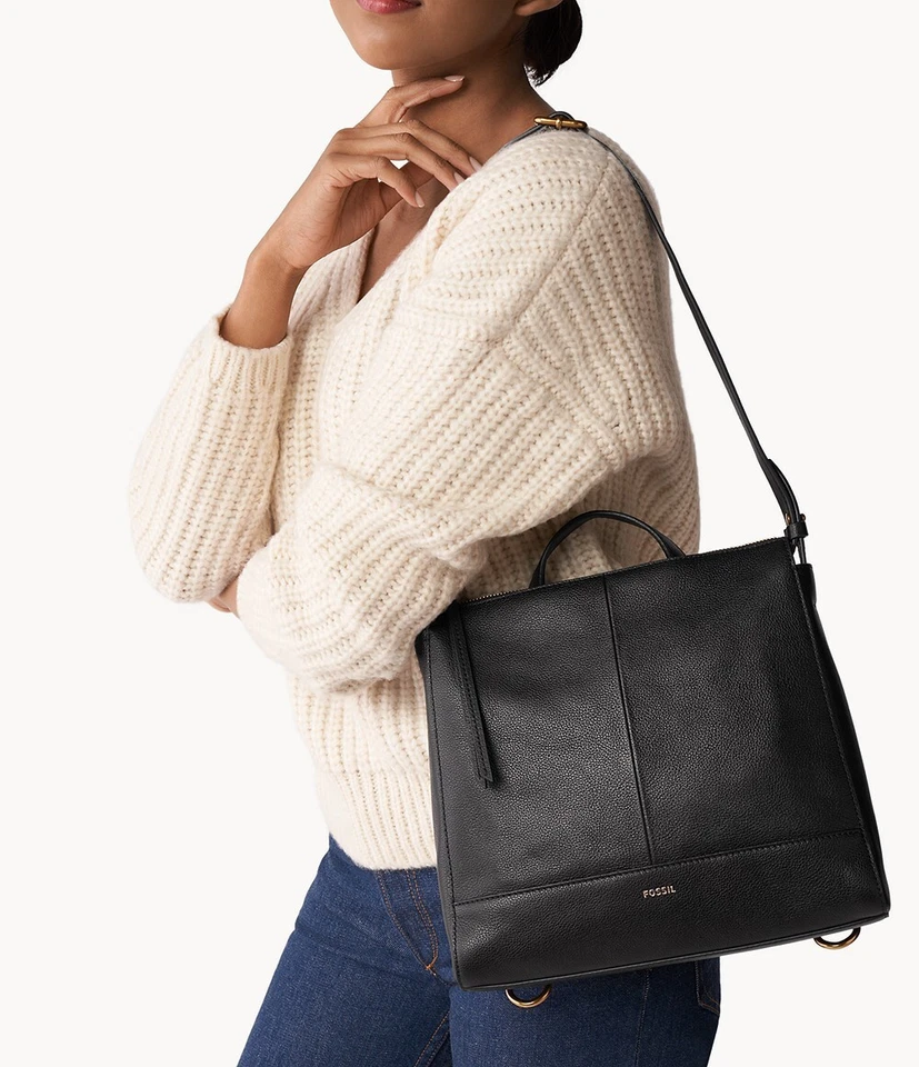 Fossil Elina Black Leather Convertible Backpack SHB2979001 Purse Bag