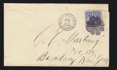 US 114 3c 1869 Locomotive on Cover w/ NYC P.O. Received CDS - Image 1 of 2