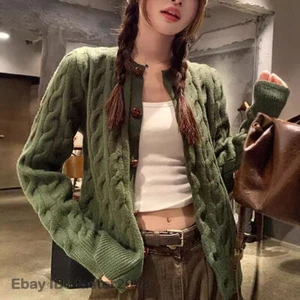 Nuevo Retro Suéter Chaqueta Para Mujer Tejido Botón Calce Ajustado Grueso Cárdigan Prendas para el torso - Imagen 1 de 28
