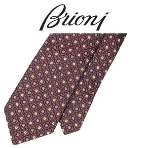 Brioni Brown Tie - Black Cross Stripes Floral On Brown 100% Silk Italy Necktie - Picture 1 of 12
