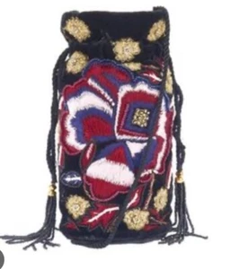 13b NWT Anthropologie From St Xavier Bag Embroidered Velvet Drawstring Pouch - Picture 1 of 6