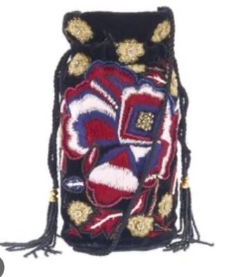 13b NWT Anthropologie From St Xavier Bag  Embroidered Velvet Drawstring Pouch - image 1 of 4