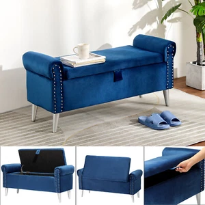 47" Modern Large Bedroom Storage Bench Ottoman Upholstered Bed End Entryway Seat - Picture 1 of 12