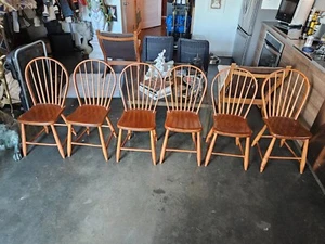 19TH C PENNSYLVANIA AMISH BOW BACK WINDSOR MAPLE  DINING CHAIRS - Picture 1 of 11