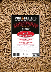 PINI Hartholzpellets №1 BBQClassic 15Kg Grillpellets zum Grillen Räuchern Smoken - Bild 1 von 5