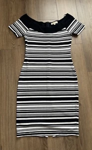 Michael Kors Navy Blue & White Stripe Bardot Pencil Dress size L - Picture 1 of 4
