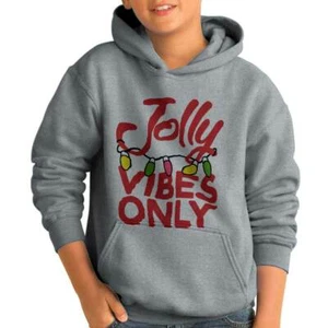 Cool Christmas Jolly Vibes Only Xmas Lights Youth Hooded Sweatshirt Boy or Girl - Picture 1 of 6