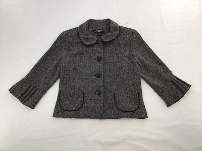 R&M Richards Womens 3/4 Sleeve Button Up Black White Cropped Blazer Jacket 6P - Image 1 of 4