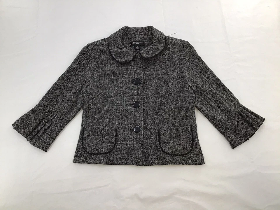 Chaqueta Blazer R&M Richards Para Mujer Manga 3/4 Abotonada Negra Blanca Recortada 6P Foto 1 de 4