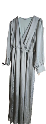 Baltic Born light Sage green formal Long sleeve maxi V neck Satin dress Size XL - Image 1 of 4