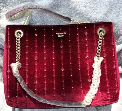 Bolso de hombro Victoria's Secret de terciopelo borgoña con pedrería y cadena dorada nuevo con etiquetas Foto 1 de 4