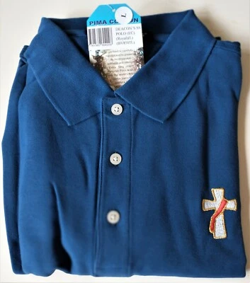 Men's Royal Blue Peruvian Cotton SS Polo Shirt with Embroidered Deacon's Cross - Image 1 of 4