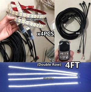 JHB 4PCS 4FT Remote Switch Pure WHITE DOUBLE ROW LED Rim Grill Strips Lights KIT - Picture 1 of 10
