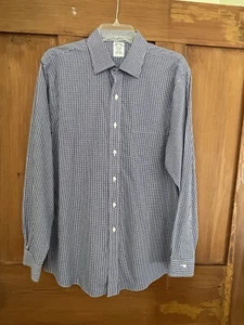 Brooks Brothers Regent Navy Blue White Check Non Iron Shirt 16.5/35 - Picture 1 of 5
