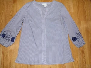 LIZ CLAIBORNE Azul/Blanco Rayas Cuello en V Manga Larga con Bordados y Aberturas - Talla S - Imagen 1 de 7
