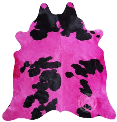 Real Cowhide Rug Dyed Pink on Black - Size 6x7' - Image 1 of 4