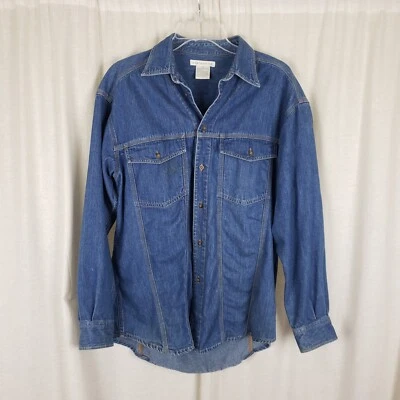 Camisa de Trabajo Vintage Claiborne Western Chambray Denim Azul Jean Abotonada Para Hombres S Foto 1 de 4
