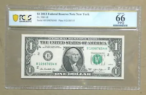 2013 $1 Dollar Bill US Federal Reserve Note Reverse Ladder B10987654H PCGS 66 - Picture 1 of 2