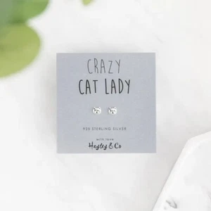 Crazy Cat Lady Kitten Face Sterling Silver Earrings New - Picture 1 of 3