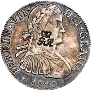 1810 - 18 British Honduras Dollar GR Countermark 1810 Mexico 8 Reales PCGS XF 45 - Picture 1 of 4