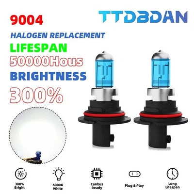 2PCS 9004 HB1 Warm White Halogen Headlight Bulb Kit High/Low Beam 300% Bright - Image 1 of 4