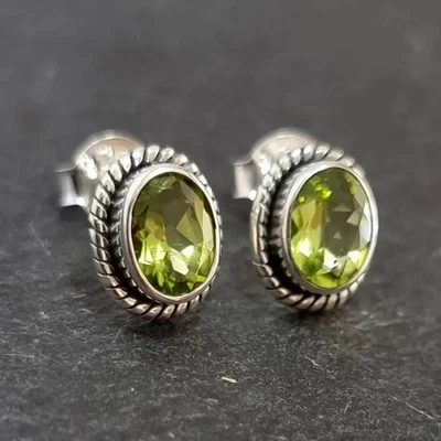 Peridot 10x12mm  Stone Gemstone 925 Sterling Silver Handmade Beautiful Stud,, - Image 1 of 4