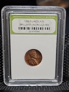 1958-D 1C RD Lincoln Wheat One Cent Coin "INB" Graded - Picture 1 of 3