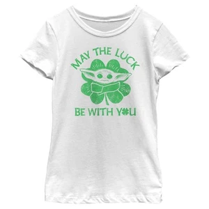 Girl's Star Wars: The Mandalorian St. Patrick's Day Grogu May the Luck be with Y - Picture 1 of 12