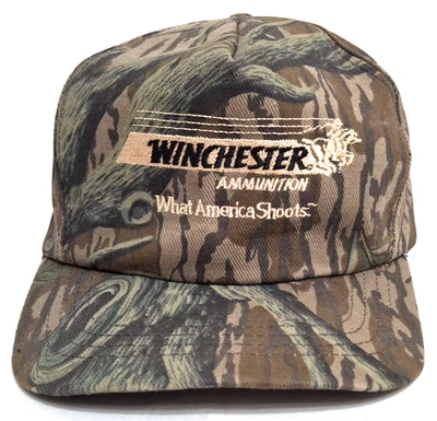 Vintage 1980's Winchester Ammunition Snapback Truckers Hat Mossy Oak Camouflage - Image 1 of 4