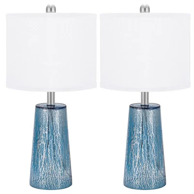 现代沿海台灯 23 英寸高蓝色银色手工应用水星锥形... — 第 1/4 张图片