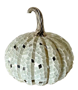 Fall Autumn Harvest White Mosaic Pumpkin Thanksgiving Holiday Home Bar Halloween - Picture 1 of 6