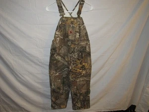 Carhartt Boys Green Brown Denim Camouflage Jean Overalls Insulated Bibs Size 8 - Picture 1 of 5