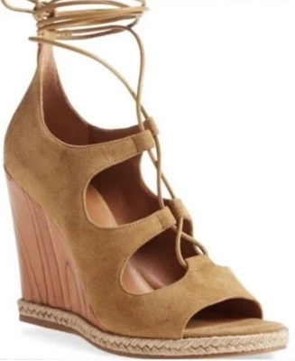 Sandalias de tacón de cuña de madera con cordones de gamuza Raya TORY BURCH gamuza tostada talla EE. UU. 7,5 Foto 1 de 4