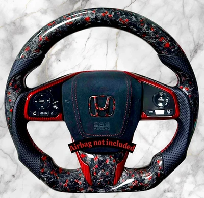 Honda Civic 10thGen 16–21 Premium Forged Carbon Fiber Steering Wheel w/ Red trim Foto 1 de 4