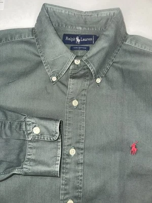 Camisa Ralph Lauren Abotonada Manga Larga Verde Salvia Talla L - Poni Algodón Pesado Foto 1 de 4