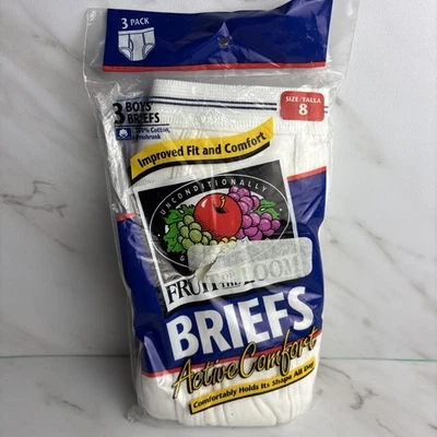 Vintage 1996 Fruit of the Loom Boys Briefs Sz 8 White 3-Pack NOS - Image 1 of 4