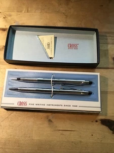 Vintage Cross Chrome Ballpoint Pen and Pencil Set 3501 with Original Box - Picture 1 of 11
