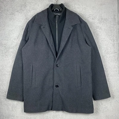 Kenneth Cole Reaction Coat Mens 2XT Charcoal Wool Blend Car Coat Zip Front Bib - Image 1 of 4