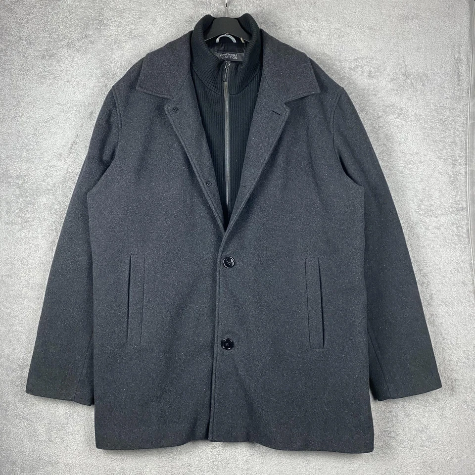 Kenneth Cole Reaction Coat Mens 2XT Charcoal Wool Blend Car Coat Zip Front Bib - Image 1 of 4