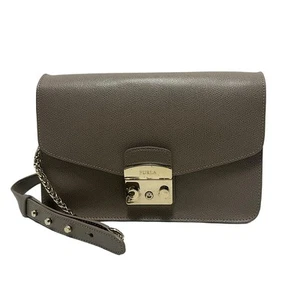 Auth FURLA Metropolis - Gray Beige Leather Shoulder Bag - Picture 1 of 8